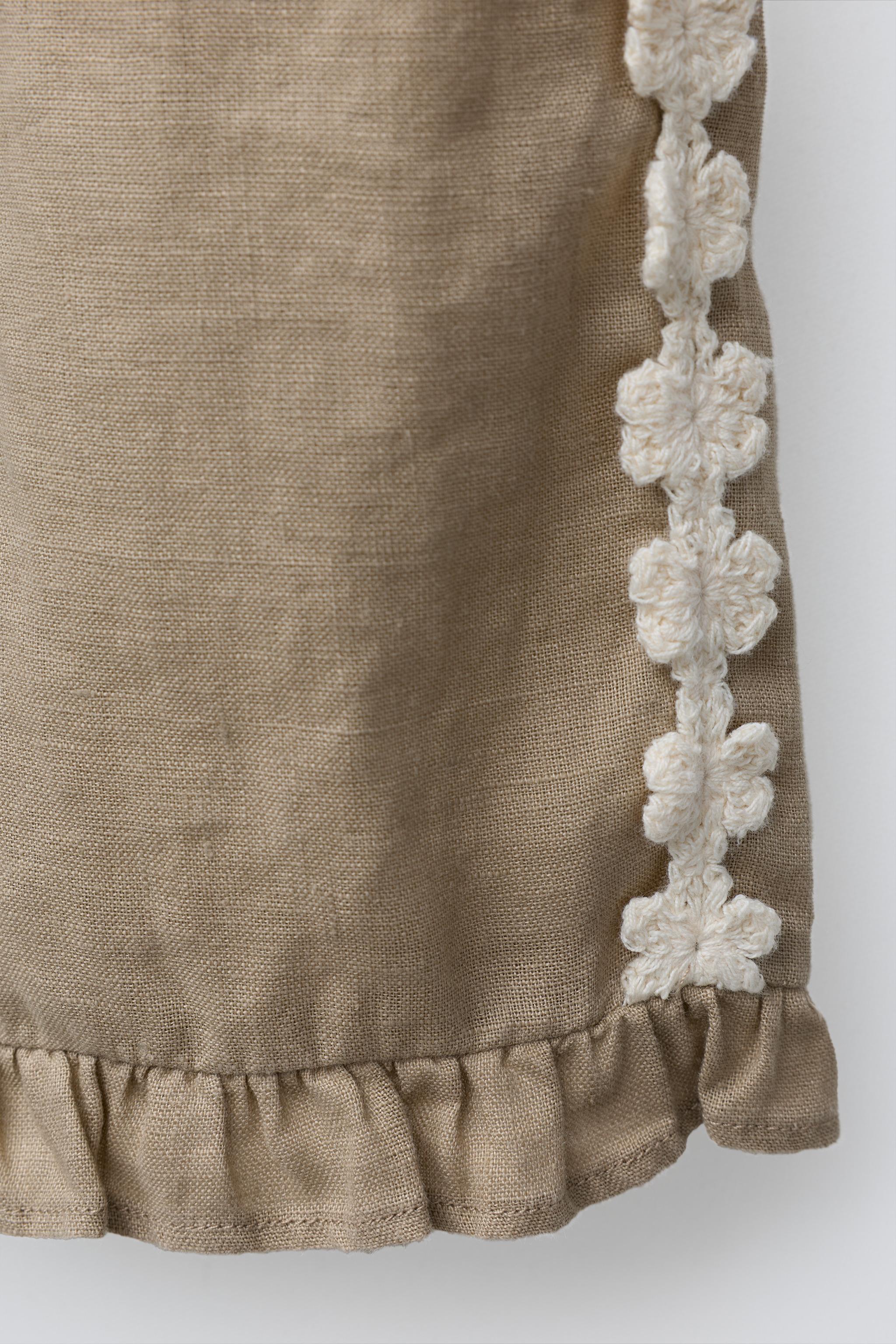 PANTALON 100% LIN FLEURS BRODÉES